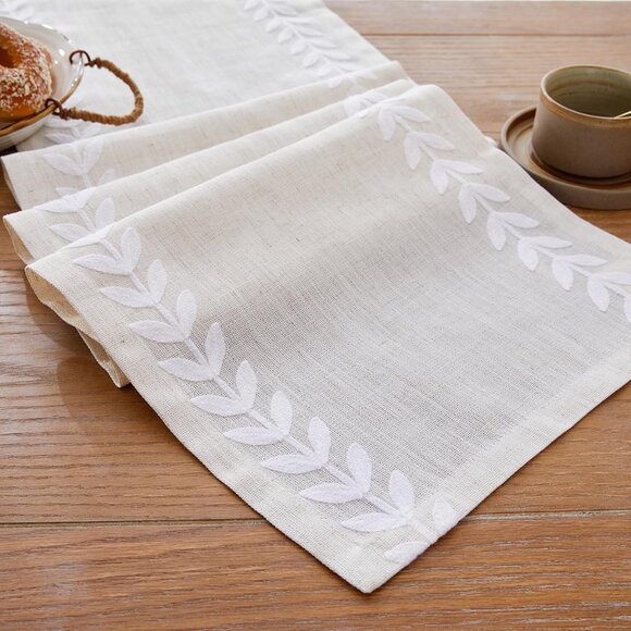 Embroidered Table Runner Irregular Willow Leaf Table Runners 72 Inches Long for
